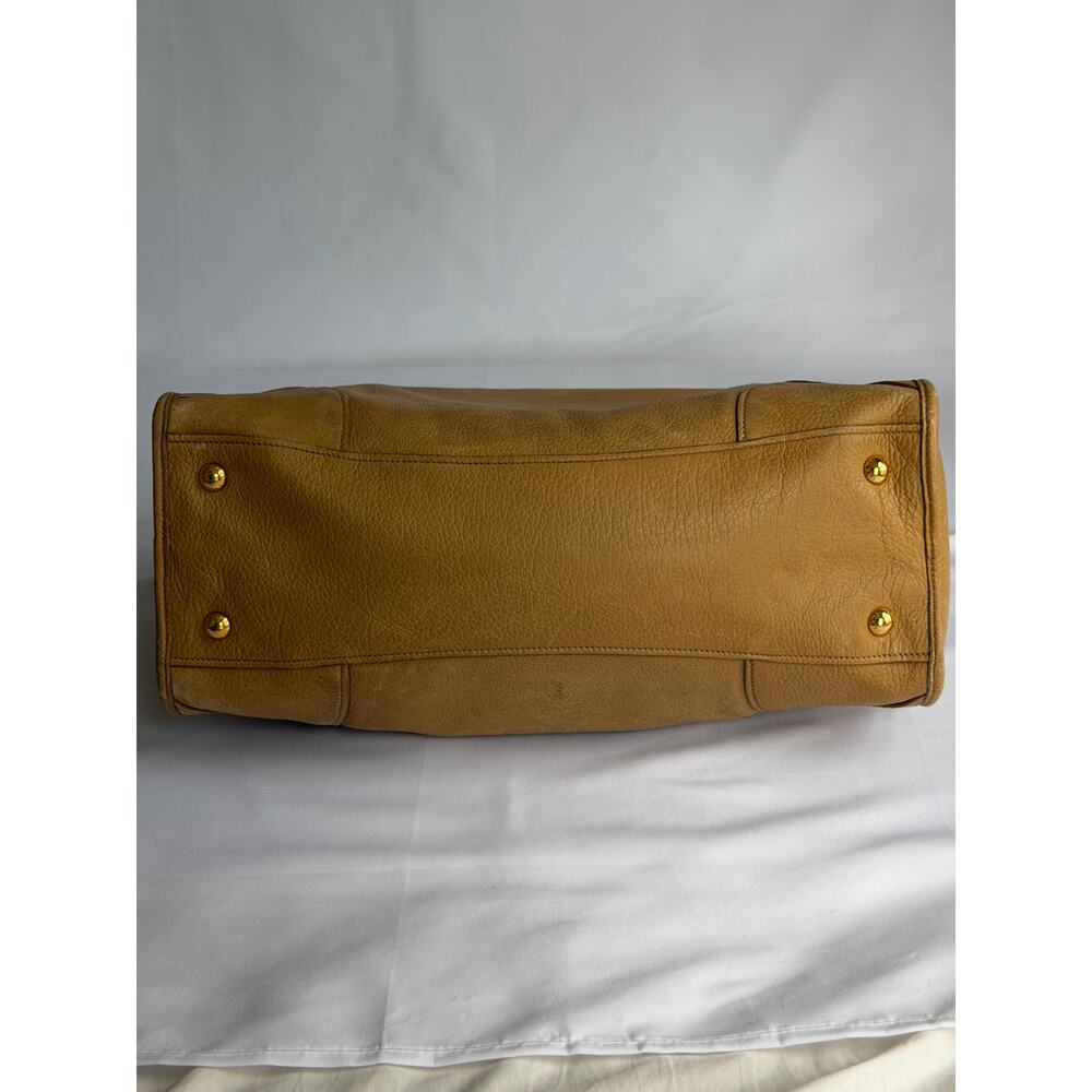 Prada Cervo Deerskin Leather Two-Way Satchel Shoulder Bag Tan Gold Hardware - Picture 8 of 12